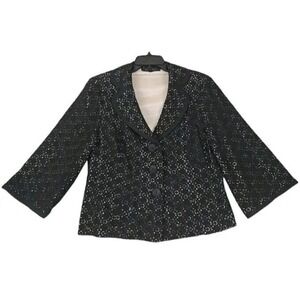 Kasper ~Woman Size 14~ Black/Beige Nude Eyelet Lace Blazer Unlined Jacket